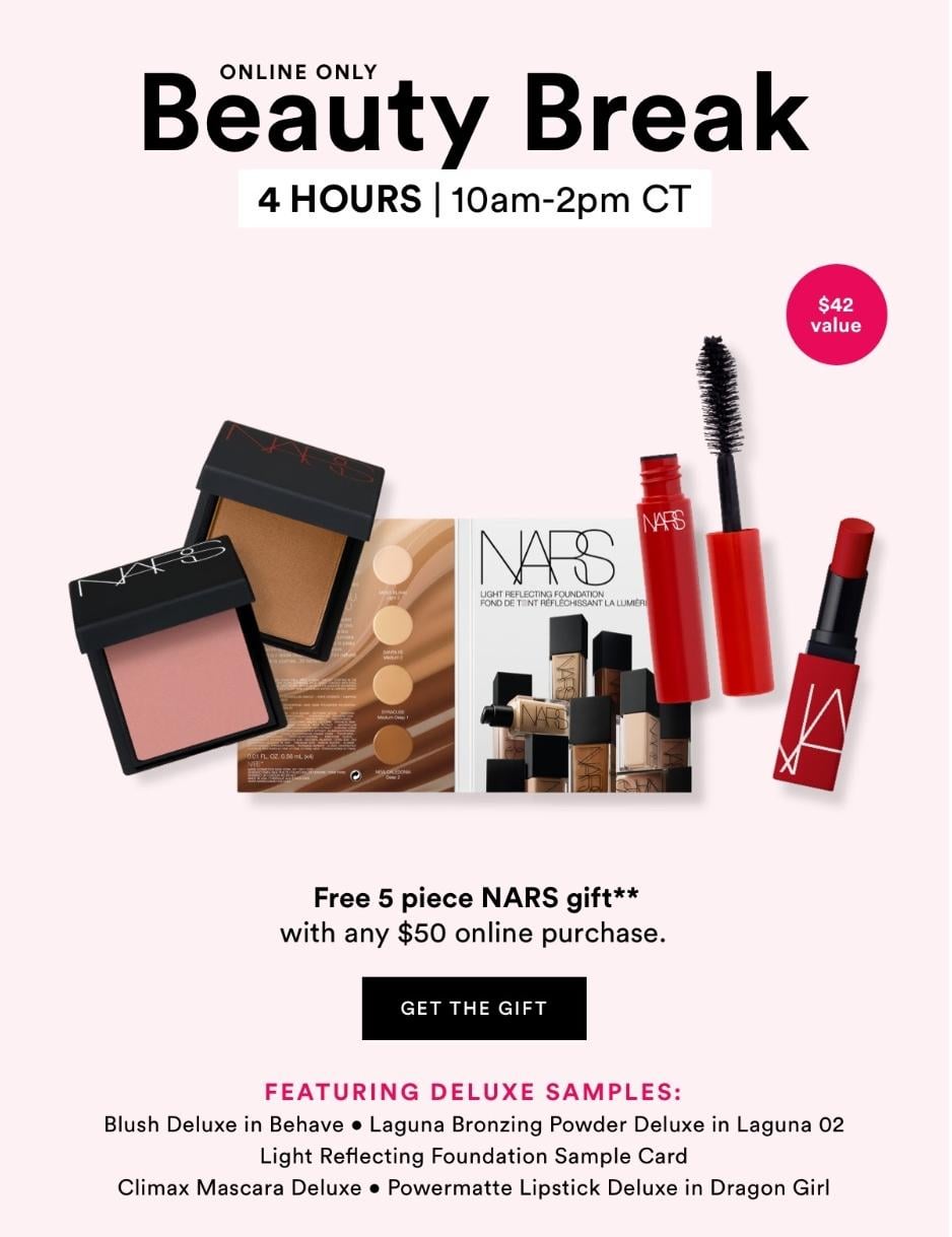 Ulta, Beauty Break Free Nars 5 Piece Gift with Any 50 Online Purchase